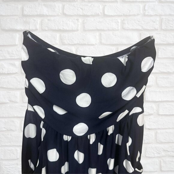 Navy Polka Dot Strapless Maxi Dress w/ Pockets 1X Vintage Style Plus Size Cozy - Picture 4 of 7